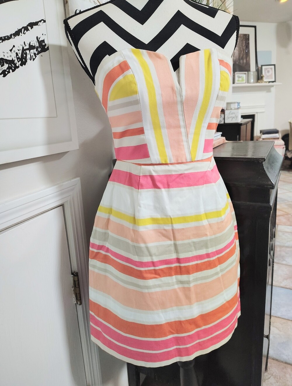 Anthropologie Hutch Strapless Fit & Flare Striped Mini Dress Women's 4 Coquette